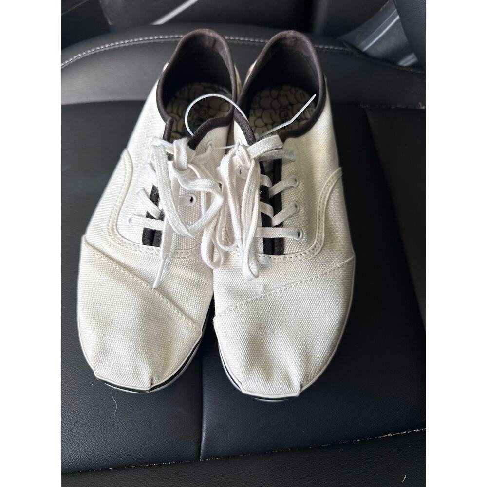 TOMS Cordones Boardwalk Canvas Platform Sneakers White Black Lace Up